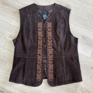 Vintage Western Genuine Suede Leather Vest with boho embroidered detail